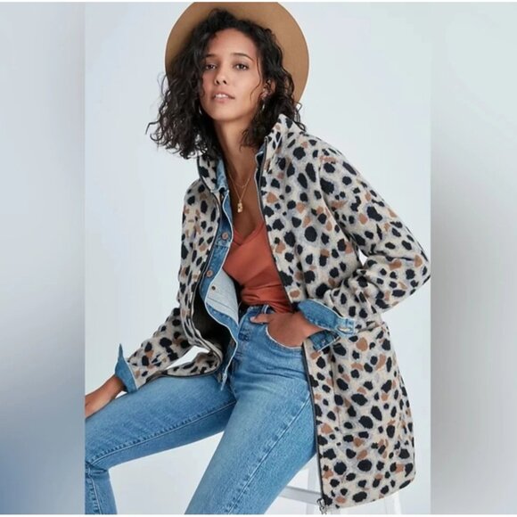 Field Flower Anthropologie Miena Leopard Zip Cardigan Sweater coat wool S - Picture 1 of 6